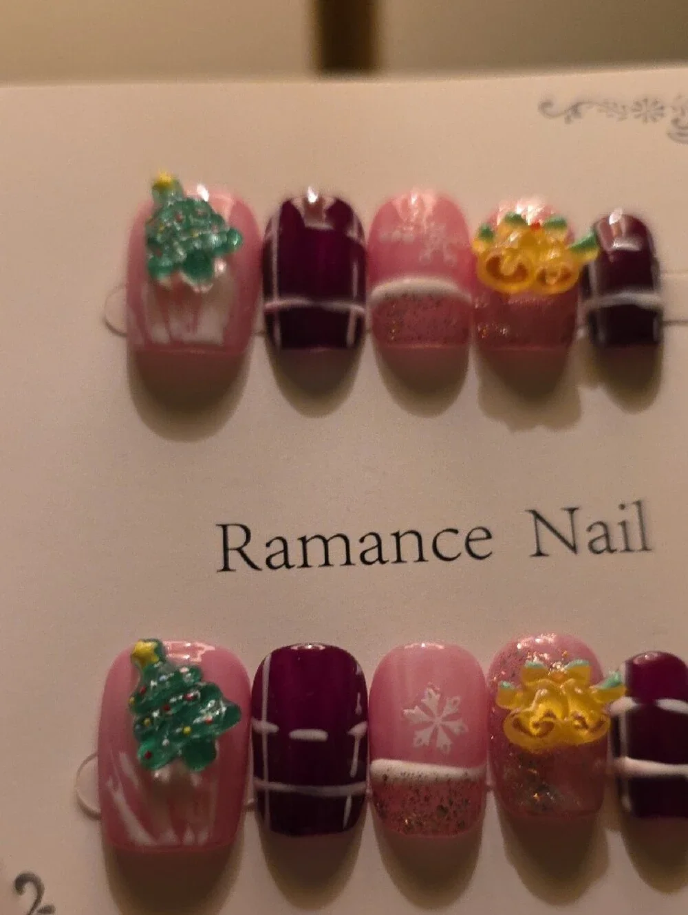 Pink & Burgundy Holiday Press-On Nails Size Med